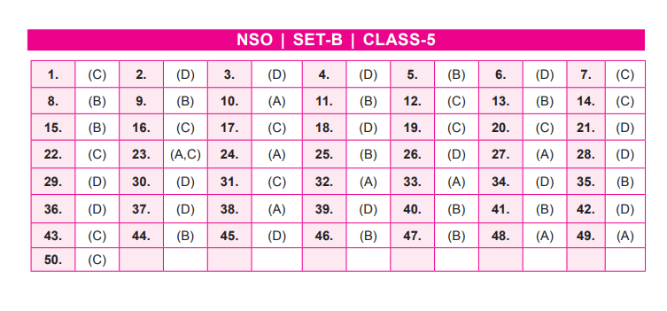 NSO Set-B Answer Key 2022 for Class 5