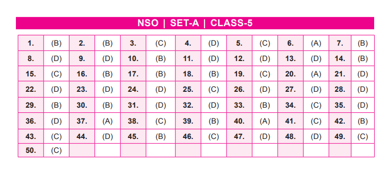 NSO Set-A Answer Key 2022 for Class 5
