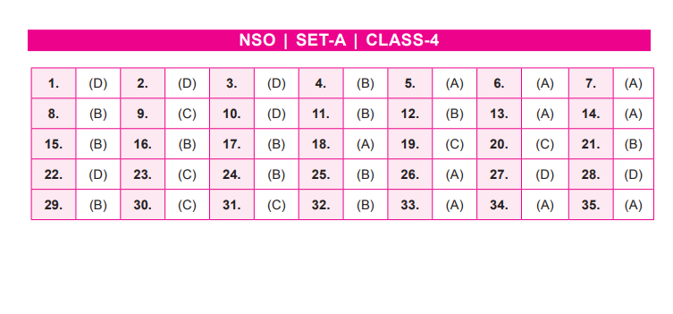 NSO Set-A Answer Key 2022 for Class 4