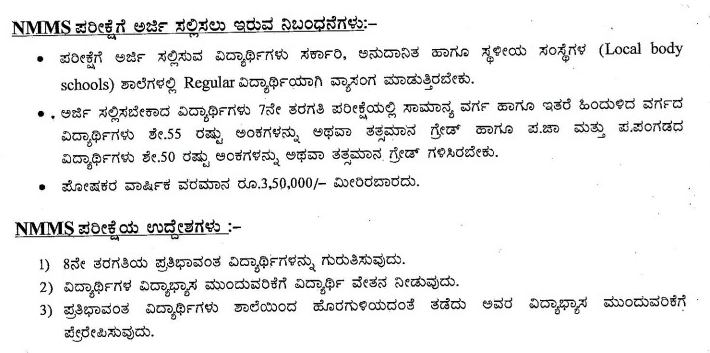 Eligibility Criteria for Karnataka NMMS