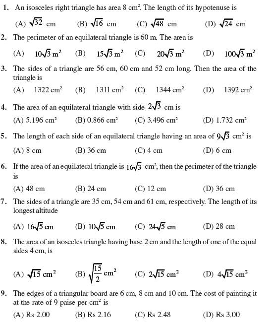 Class 9 Important Questions for Maths - Herons Formula