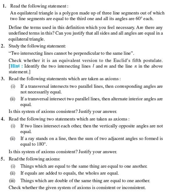 Class 9 Important Questions for Maths - Introduction to Euclid’s Geometry