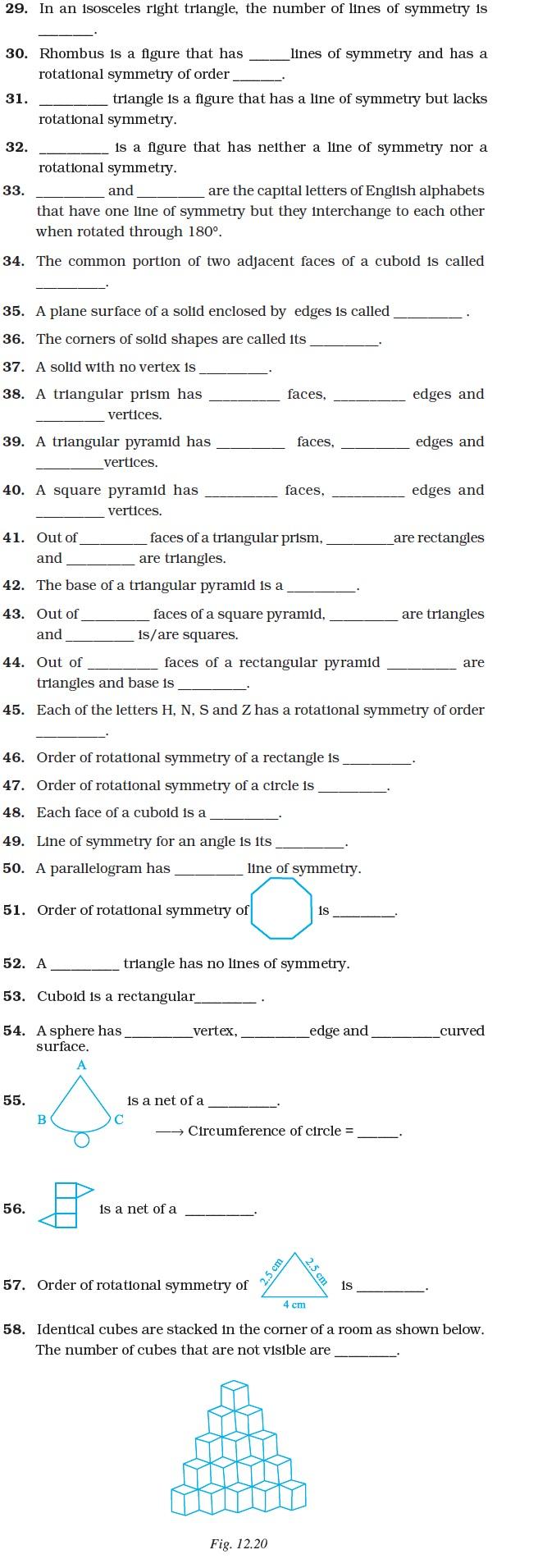Class 7 Important Questions for Maths – Practical Geometry, Symmetry and Visualising Solid Shapes