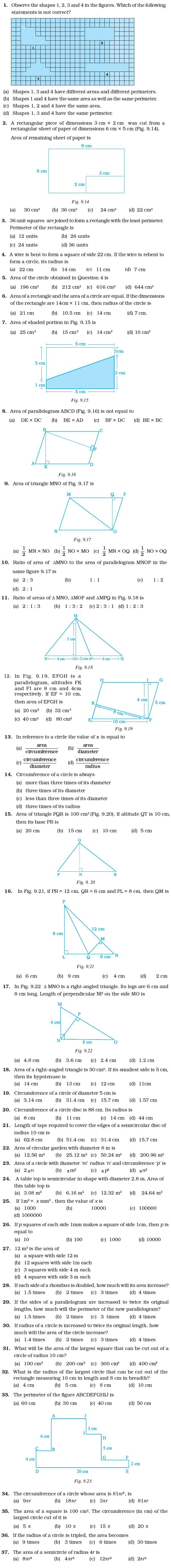 Class 7 Important Questions for Maths – Perimeter and Area