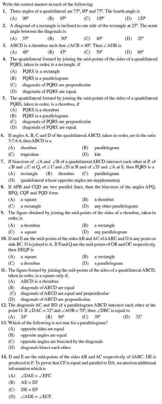 Class 9 Important Questions for Maths - Quadrilaterals/