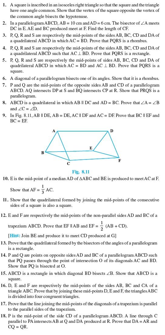 Class 9 Important Questions for Maths - Quadrilaterals/