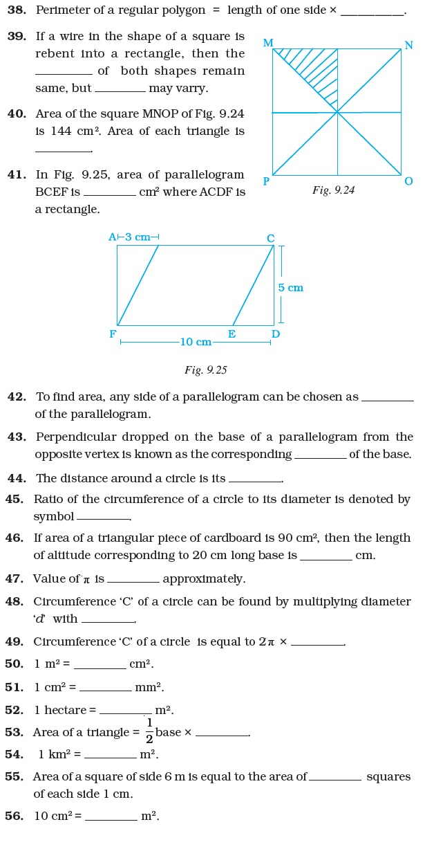 Class 7 Important Questions for Maths – Perimeter and Area/