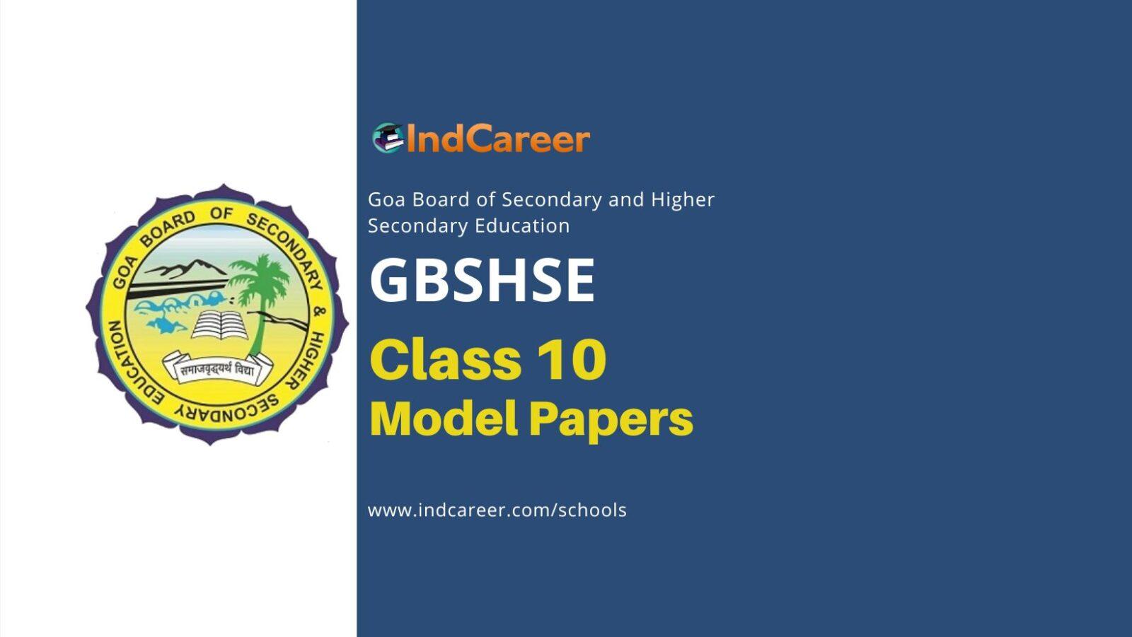 Goa Board SSC Class 10 Model Question Papers