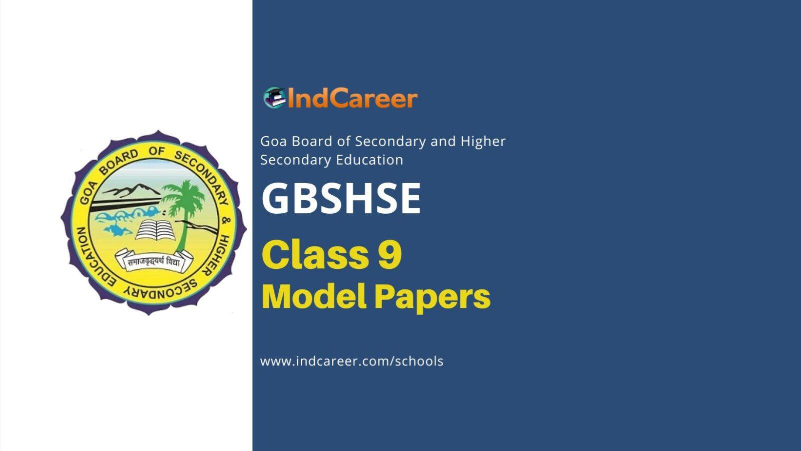 Goa Board Class 9 Sample Papers: Download GBSHSE Class 9th Model Question Papers