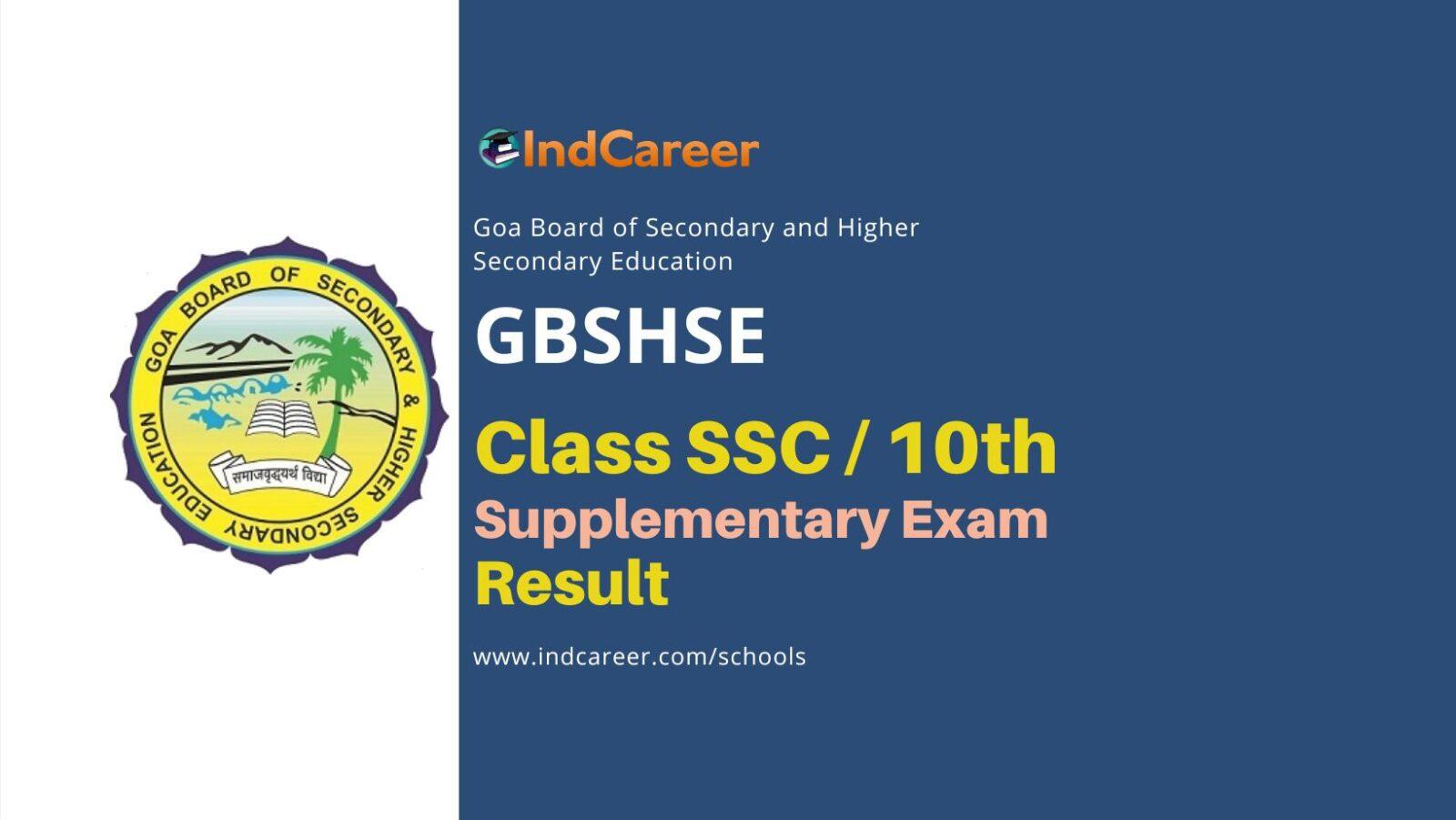 Goa SSC Supplementary Exam Result: Check GBSHSE SSC Supply Result