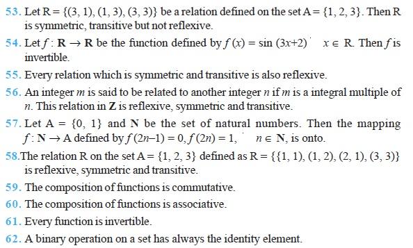 Class 12 Important Questions for Maths - Relations and Functions