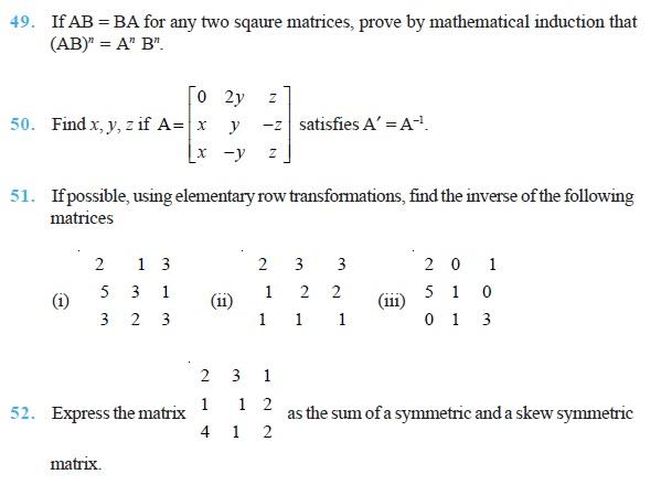 Class 12 Important Questions for Maths - Matrices