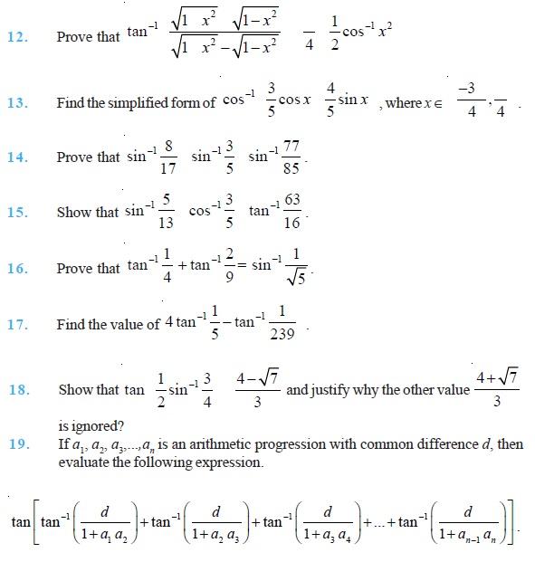 Class 12 Important Questions for Maths - Inverse Trigonometric Function