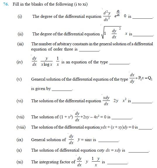 Class 12 Important Questions for Maths - Differential Equations