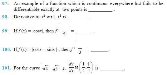 Class 12 Important Questions for Maths - Continuity and Differentiability
