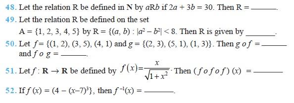 Class 12 Important Questions for Maths - Relations and Functions