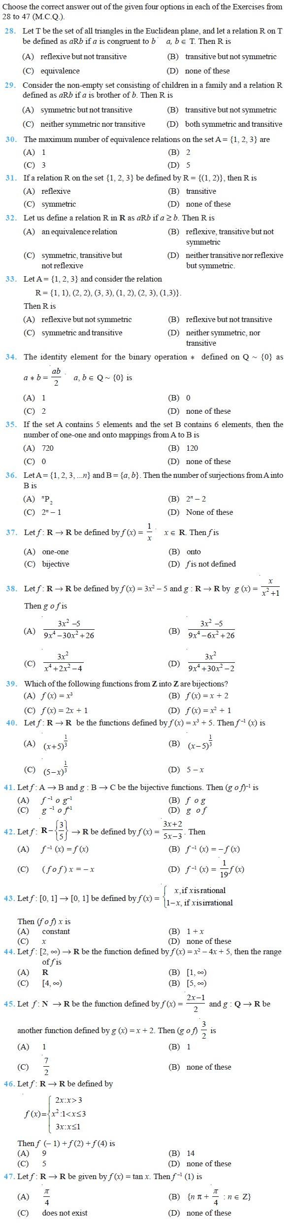 Class 12 Important Questions for Maths - Relations and Functions