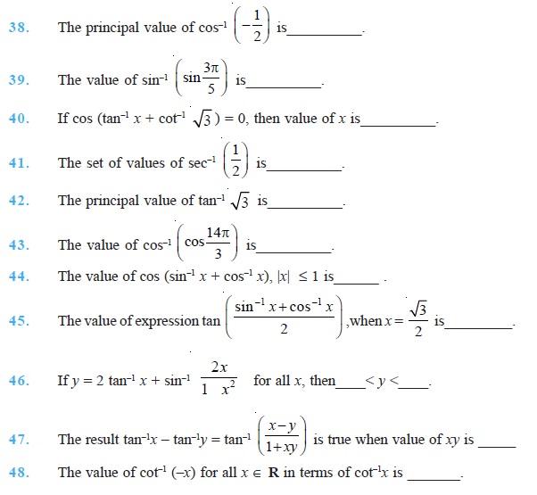 Class 12 Important Questions for Maths - Inverse Trigonometric Function