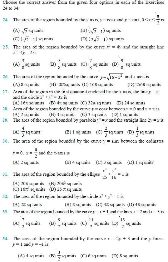 Class 12 Important Questions for Maths - Application of Integrals