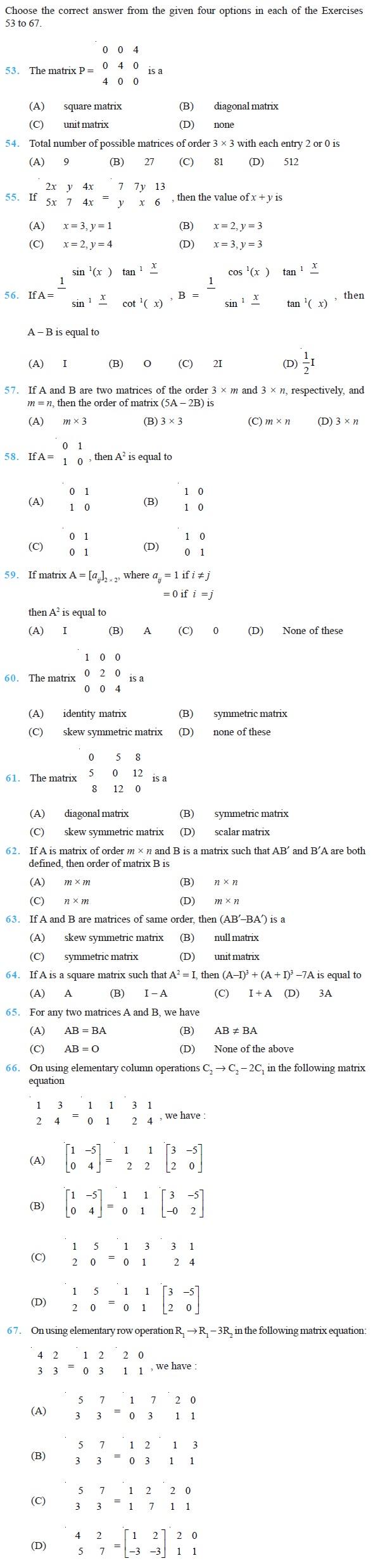 Class 12 Important Questions for Maths - Matrices