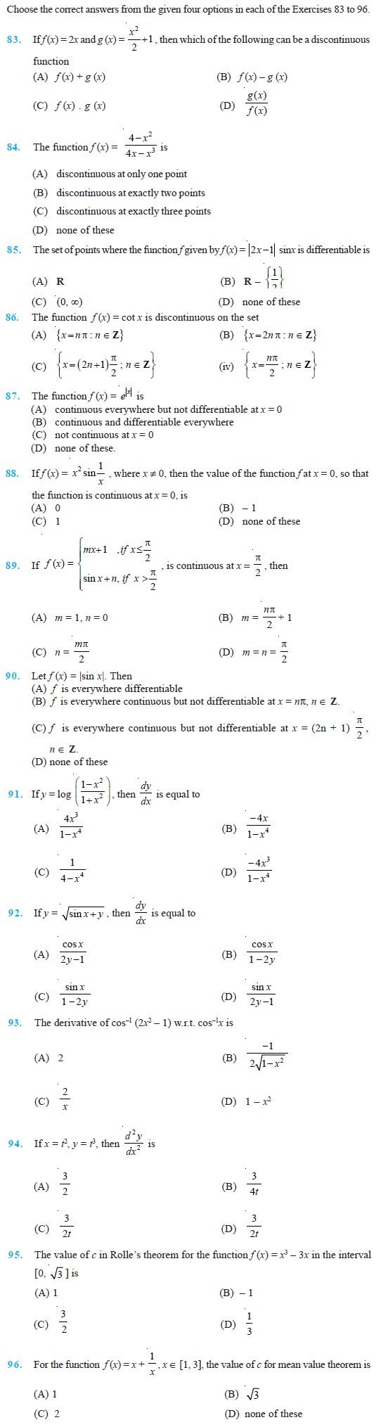 Class 12 Important Questions for Maths - Continuity and Differentiability
