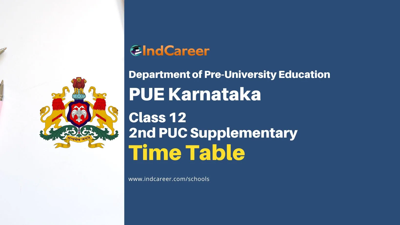 Karnataka 2nd PUC Supplementary Exam 3 Time Table
