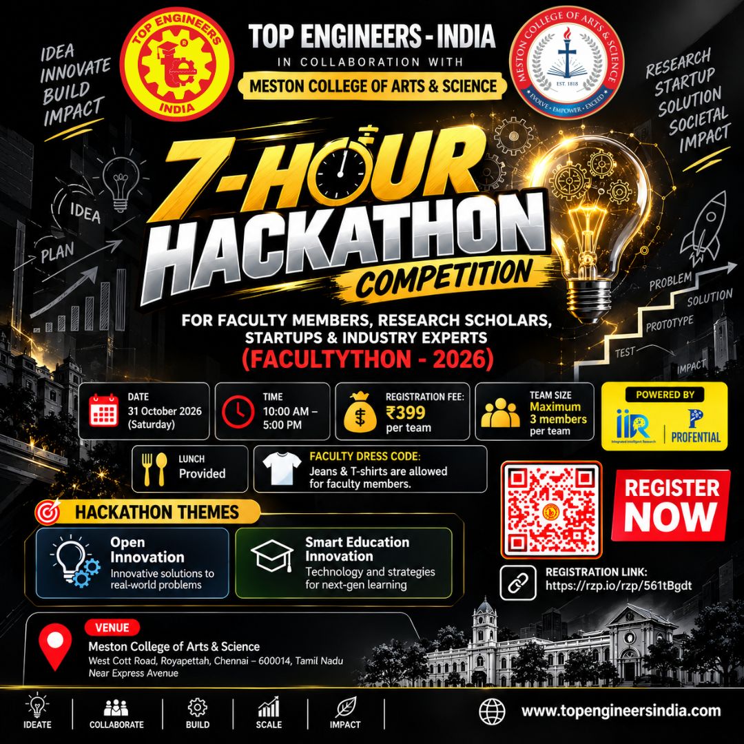 7-Hour Hackathon Competition for Faculty Members, Research Scholars, Startups & Industry Experts (Facultython - 2026)