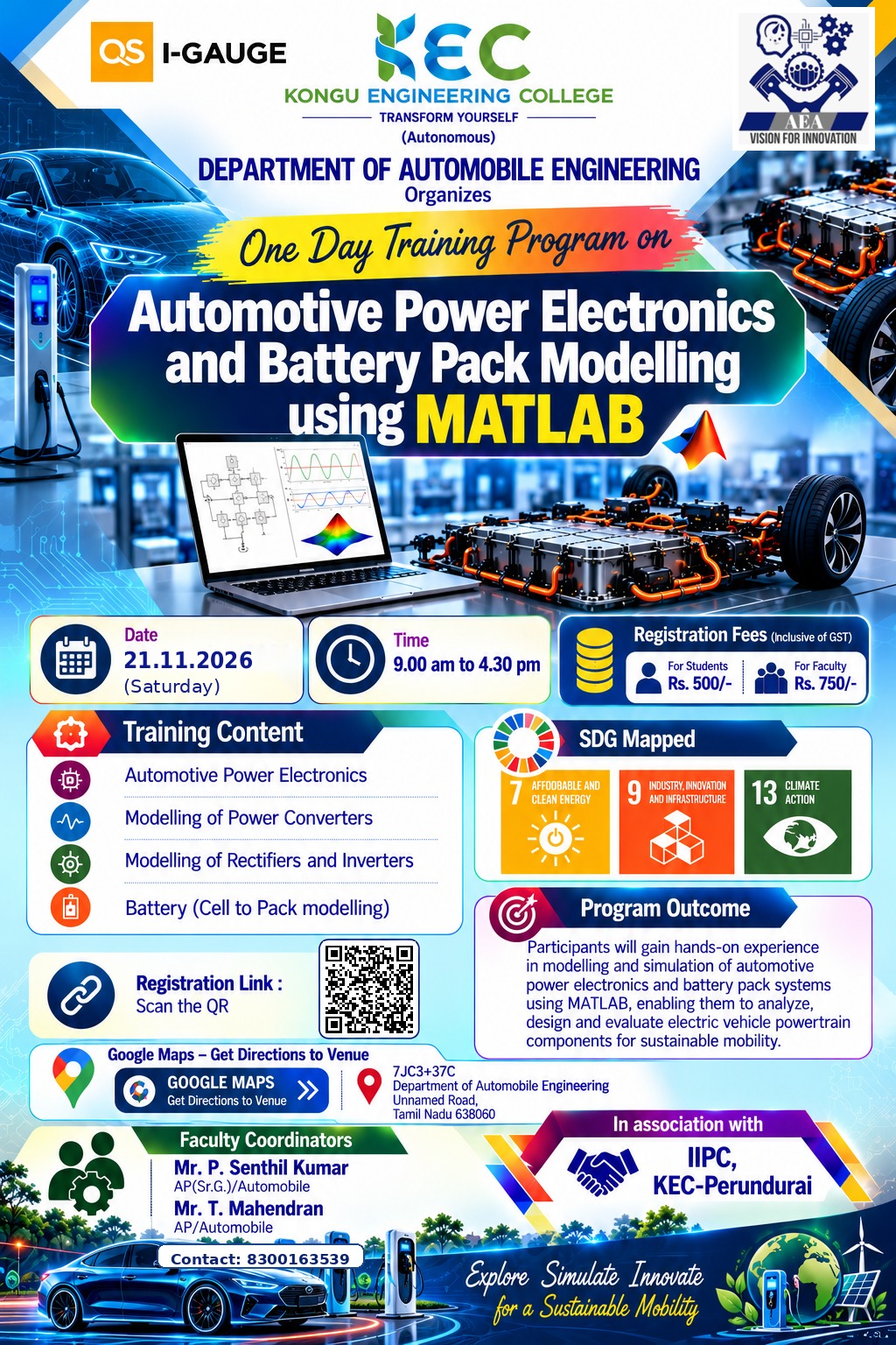 One-Day Training Programme on “Automotive Power Electronics and Battery Pack Modelling using MATLAB” 2026