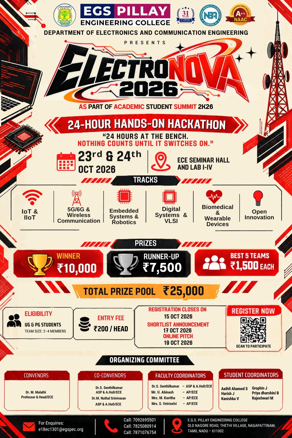 ELECTRONOVA 2026 — 24-HOUR HANDS-ON HACKATHON Poster