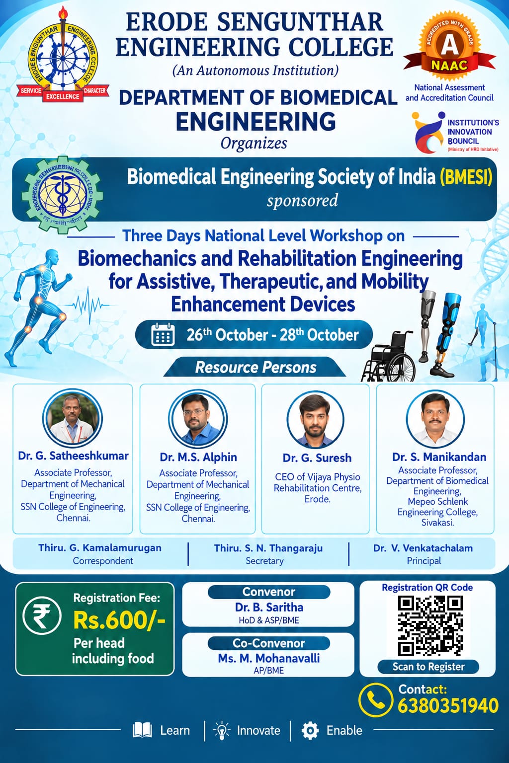 Three Days National Leve Workshop on Biomechanics and Rehabilitation Engineering for Assistive, Therapeutic and Mobility Enhancement Devices 2026 Poster